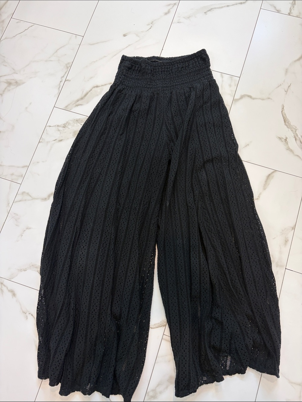 Tempo Paris Black Eyelet Wide-Leg Palazzo Pants